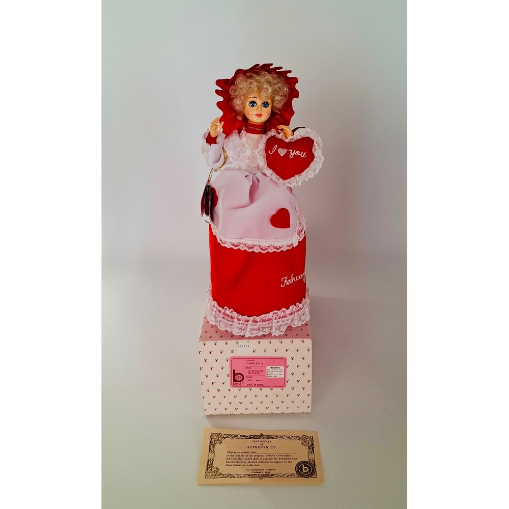Vintage 1986 Brinn's February Musical Calendar Miss Doll Valentine Box COA Works
